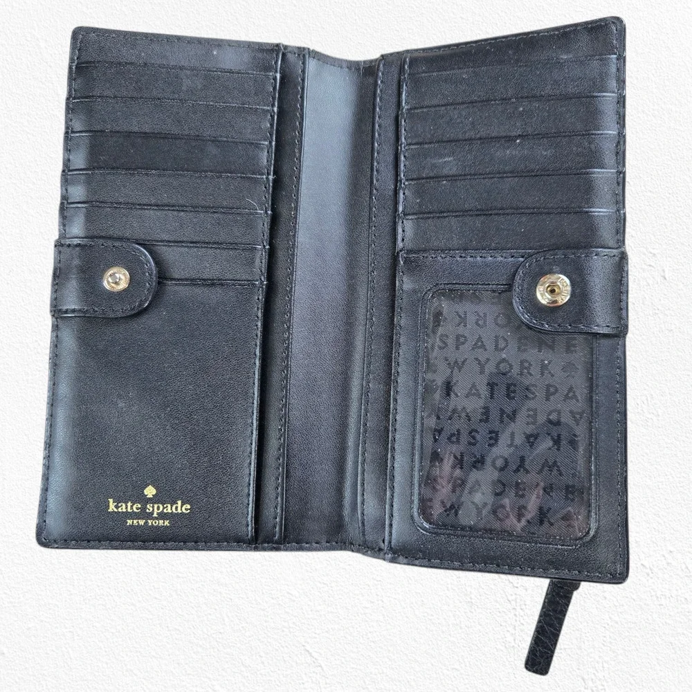 Kate Spade Wellesley Stacy Black Pebbled Leather Wallet Bifold Snap Closure